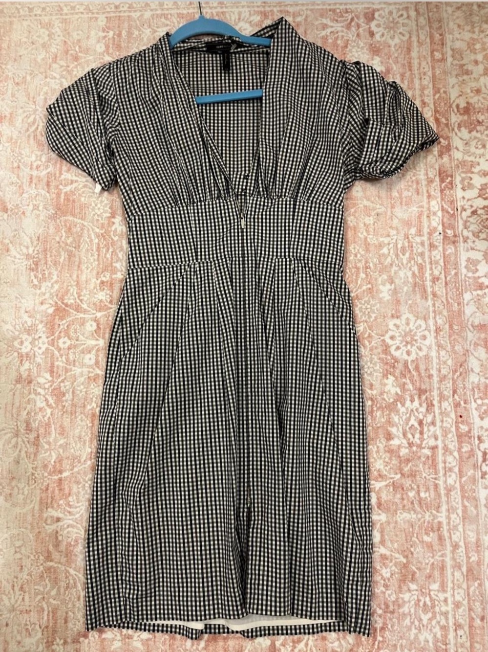 BCBGMaxAzria Black and White Gingham V-Neck Dress